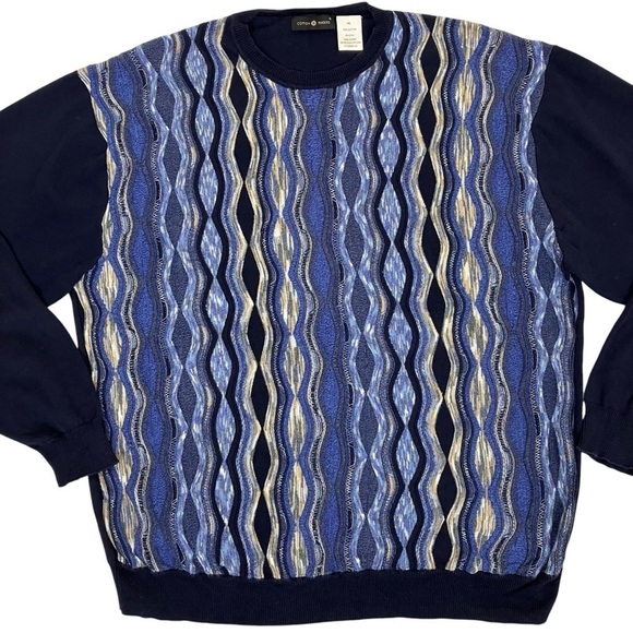 Cotton Traders Coogi Style 3D Textured Crewneck Sweater Blue 100% Cotton Sz XXL - Picture 7 of 16